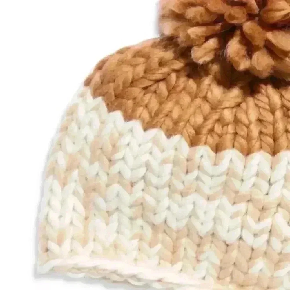 Free People Cozy Up Color Block Pom Pom Beanie Hat NWT